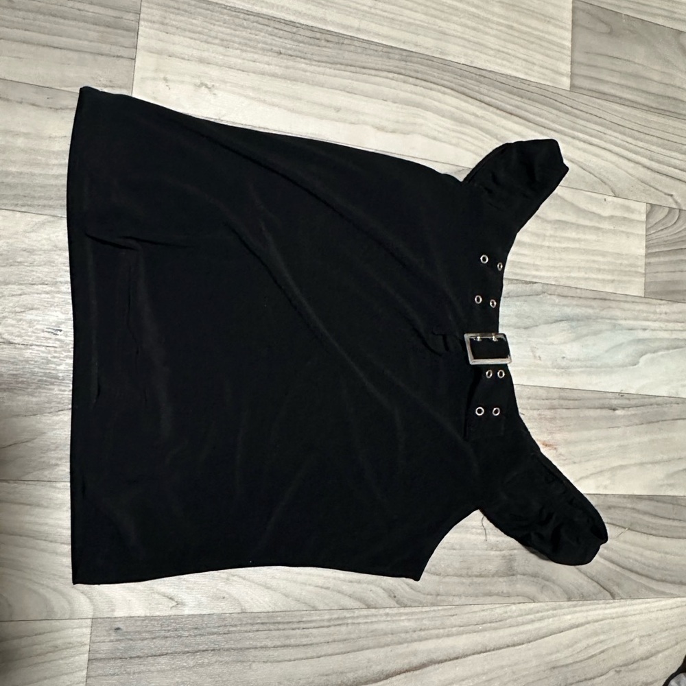 Black Sleeveless Top with Buckle Detail